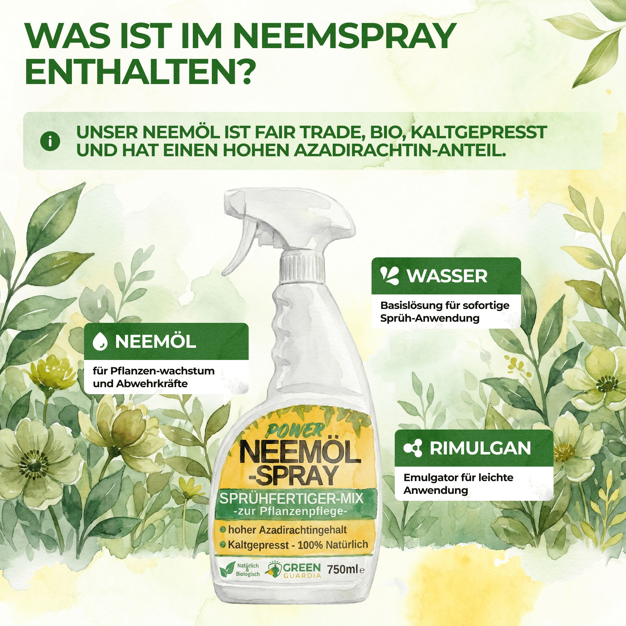 Neemöl-Spray zur Pflanzenpflege (750ml) - Green Guardia - Ihr Experte für Schädlinge und Pflanzen